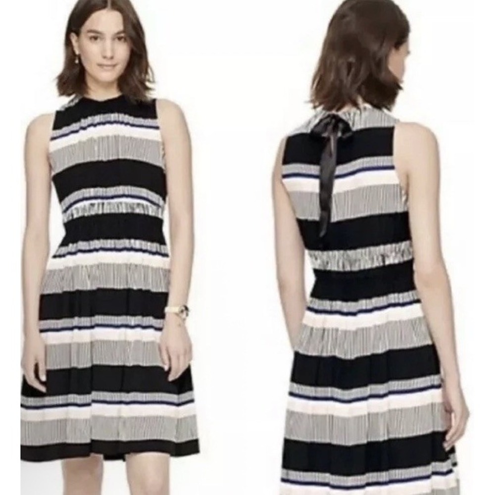Kate Spade New York Size 6 Striped Midi Dress Bow Tie Sleeveless Fit Flare